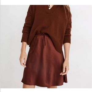 Madewell Mini Drawstring Slip Satin Silk Skirt Burgundy Red